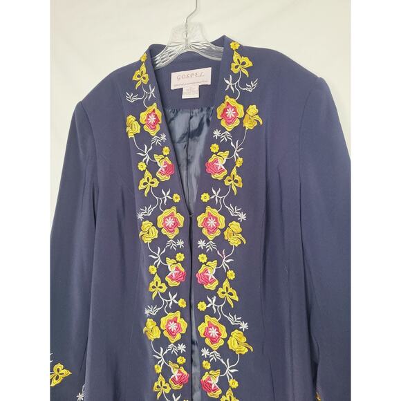 GOSPEL Floral Embroidered Navy Blue Coat Jacket Long Blazer Plus Size 20W Boho - Picture 3 of 10